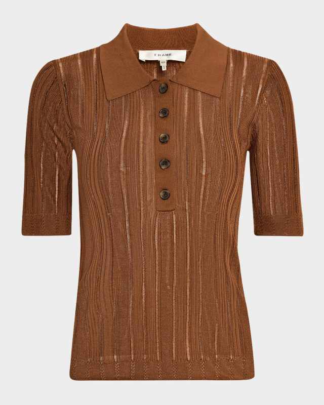 Laddered Rib Short-Sleeve Polo Top